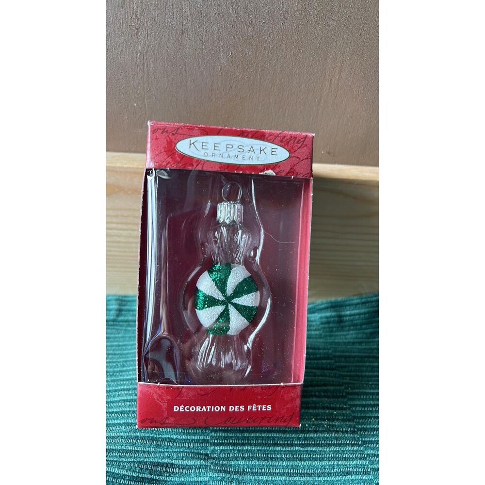 Hallmark Keepsake Christmas  Glass Wrapped Candy Ornament Li'l Swirl Green 2000